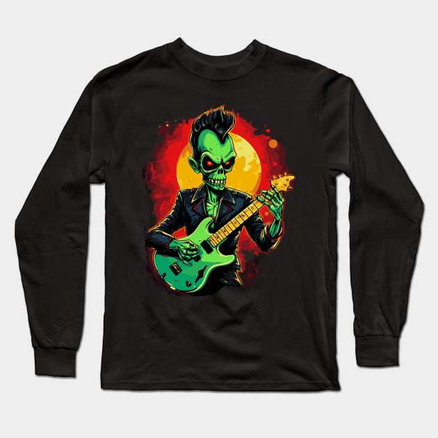 Rock music alien. Psychobilly Alien. Long Sleeve T-Shirt by tatadonets